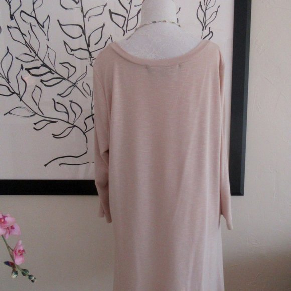 FRENCH BAZAAR beige studded oversized tunic shirt - handkerchief hem - Womens XL - Picture 4 of 8